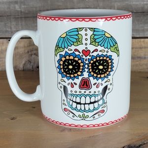 Sugar Skull Day of the Dead Coffee Mug White Porcelain Red Trim Coventry